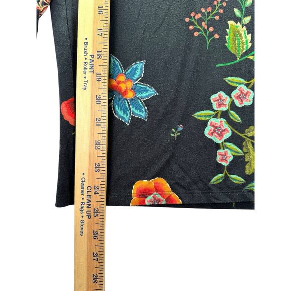 Johnny Was Ardell Henley Shirt Womens XL Soft Knit Top 3/4 Sleeve Black Floral - Picture 5 of 8